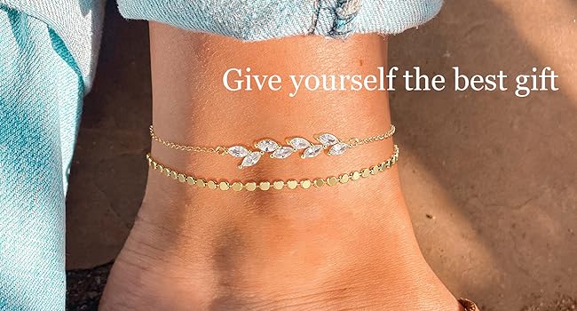 Tewiky Anklets for Women Waterproof Layered Leaf Cuban Chain Anklets Set Summer Beach Anklets for Women Teen Girls Jewelry Gifts dealsforyoudays