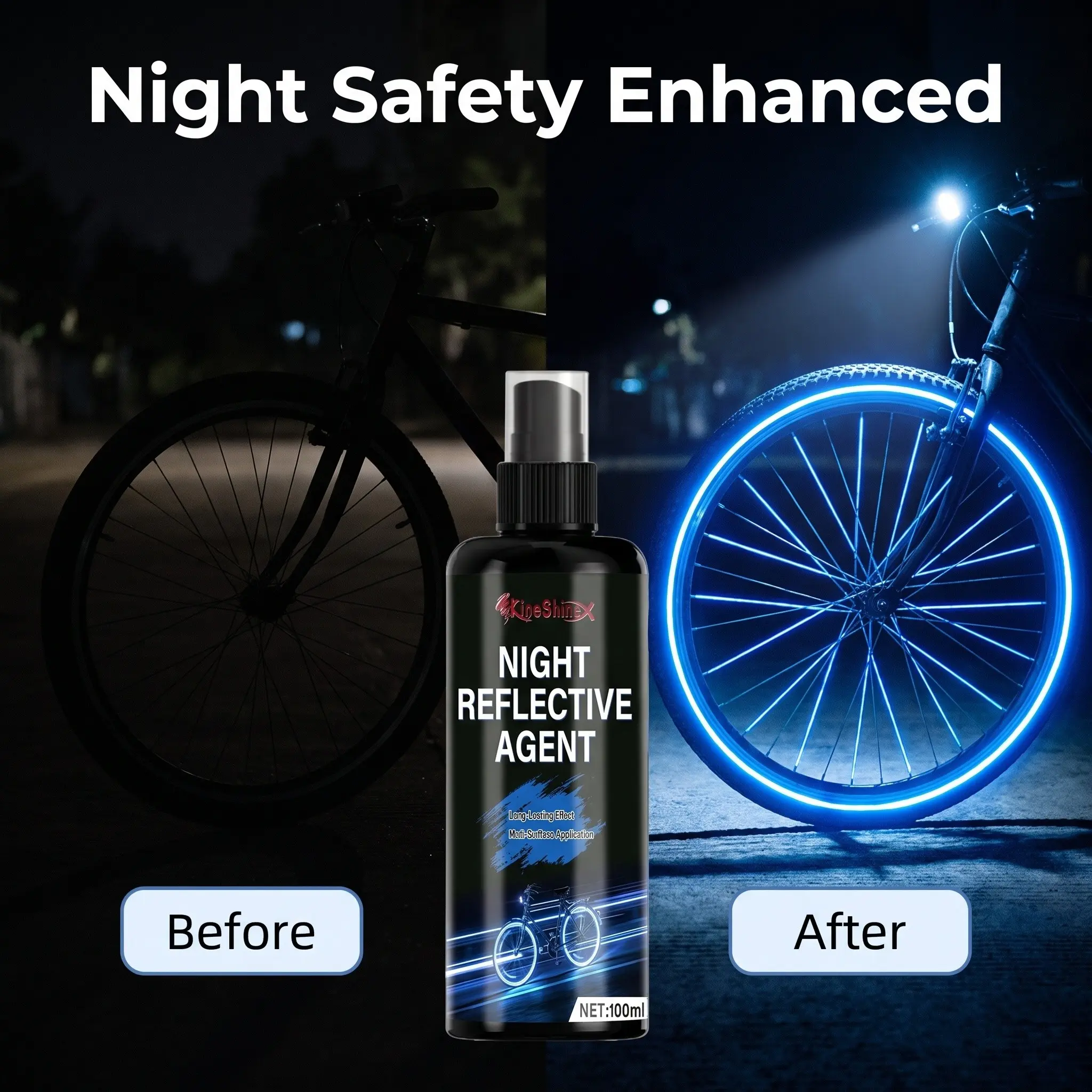 Night Reflective Spray Blue Color, Universal Long-Lasting Night Glow Coating for Bicycles, Cars, Helmets, 100ML