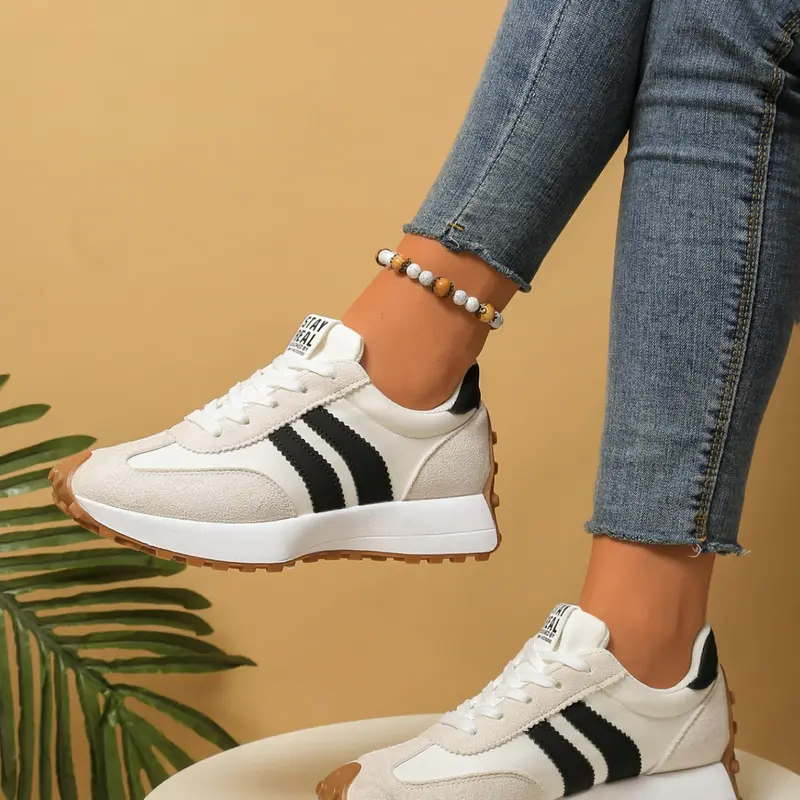 Women's Retro Striped Thick Sole Sneakers, Comfortable Rubber Sole, Lowtop Casual Sneakers, Casual Walking Shoes, Lightweight Non-Slip Sports Shoes for Training & Daily Wear