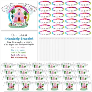Back To School Friendship Bracelet Gift Set - Family Theme Greeting Card, Portable Packaging Bags for Kindergarten-Elementary Students, Classroom Rewards & Party Goodie Bags