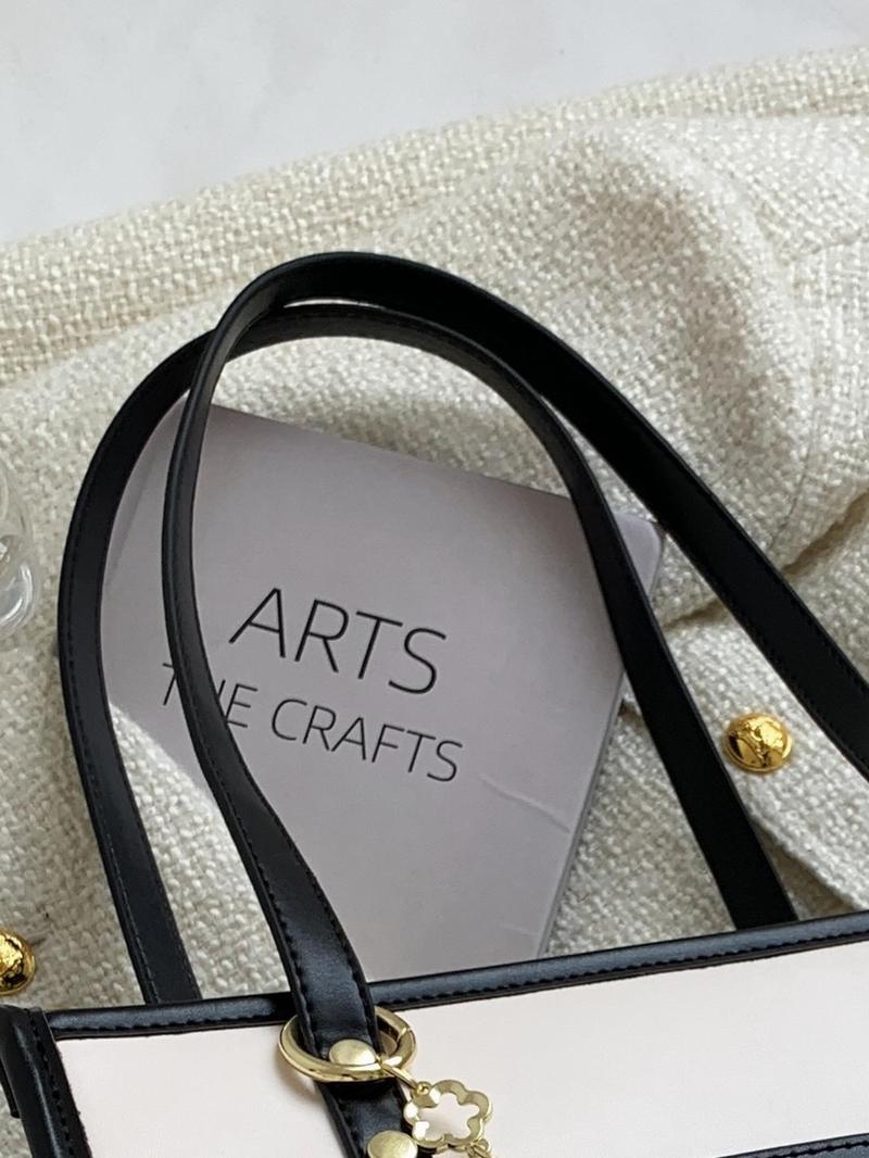 Fashion Chain Decorated Tote Bag As Summer Outfits 2024, Elegant Colorblock Letter Label Design Shoulder Bag for Women, All-match Commuter Bag for Work & Daily Used