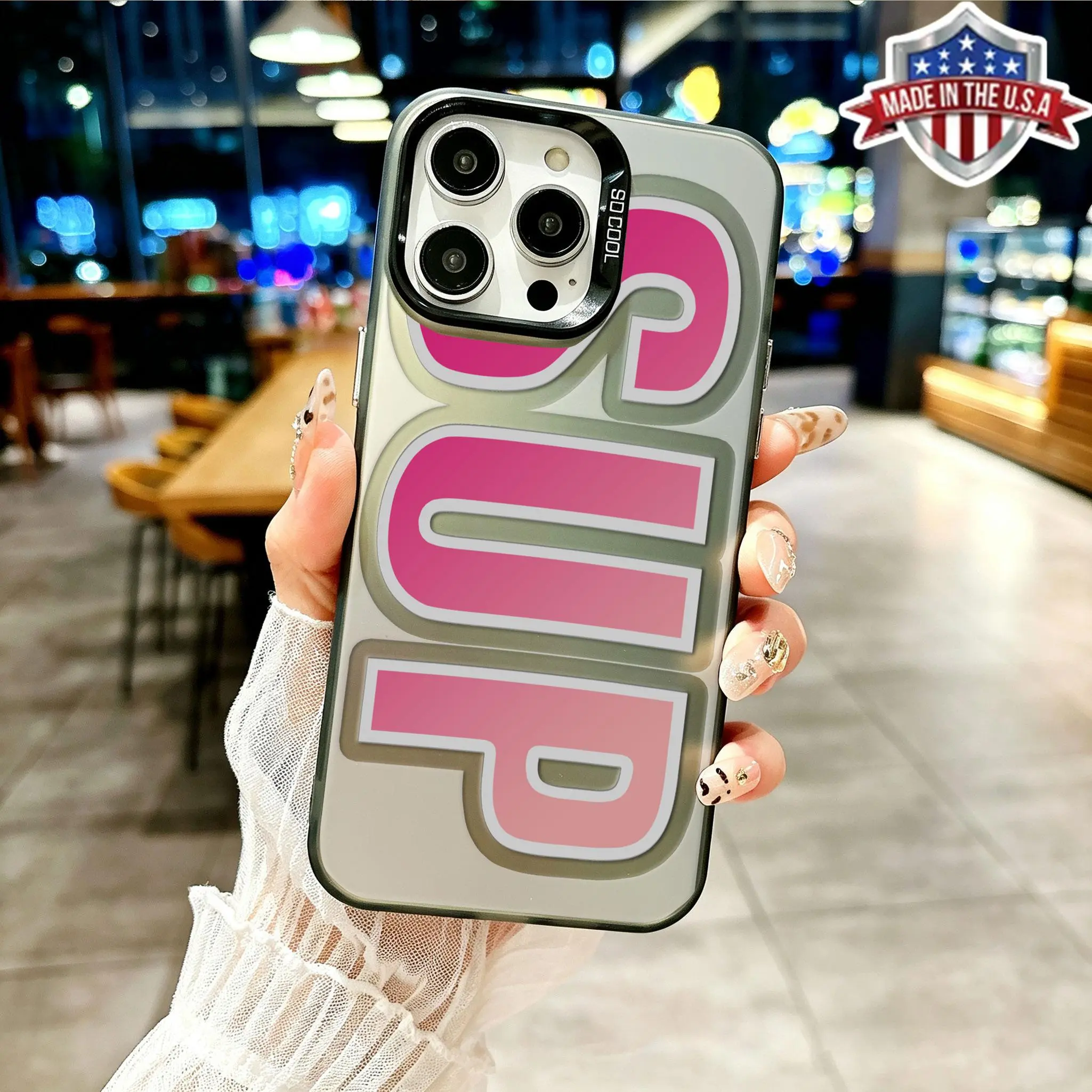 Trendy Vertical Stacked Pink Gradient SUP Bubble Varsity Letter Phone Case, Y2K Preppy Bold Block Text Matte Phone Cover, Color Matching Camera Frame Full Lens Protection Shockproof Anti-Scratch Case for iPhone x xs xr 11 12 13 14 15 16 17 Pro Max