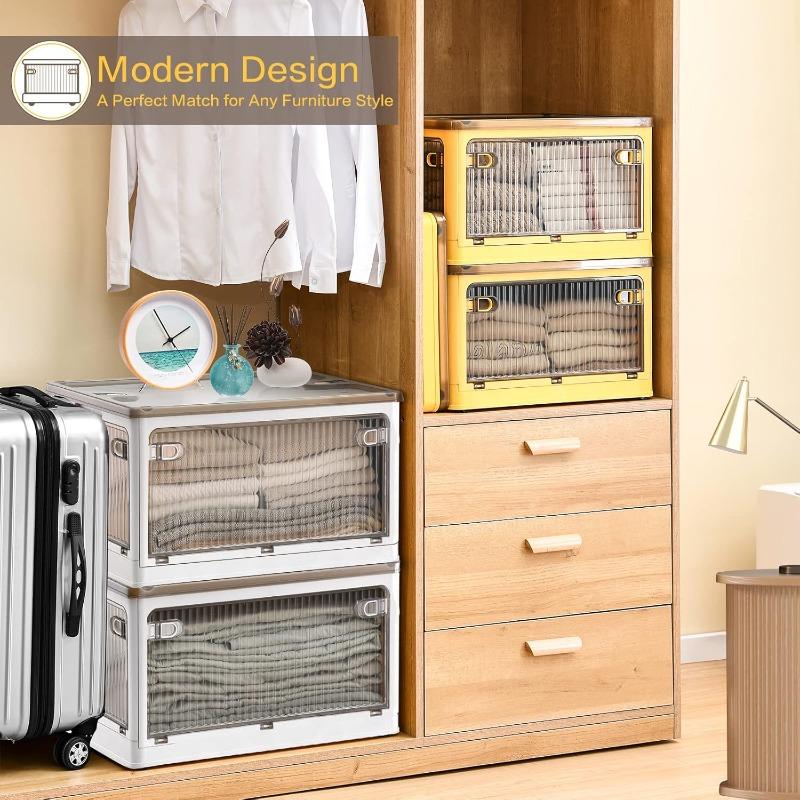 28 Liters Plastic Storage Bins with Lids 2 Pack Stackable Storage Containers with Wheels and 4 Doors Collapsible Storage Boxes for Organizing Clothes Snacks Toys Camping