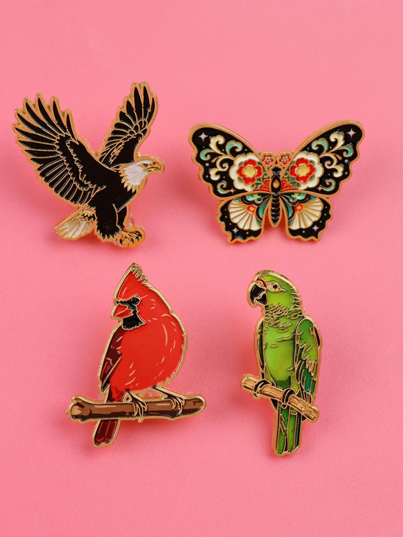 4pcs/set Butterfly Eagle Parrot Enamel Pins, Cute Animal Print Series Badge, Perfect Gift for Friends and Collectors, All Seasons