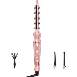 Heated Round Brush 0.5 Inch (1/2") Small Ceramic Tourmaline Ionic Thermal Curling Brush Volumizing Hot Hair Styler Tool, Pink
