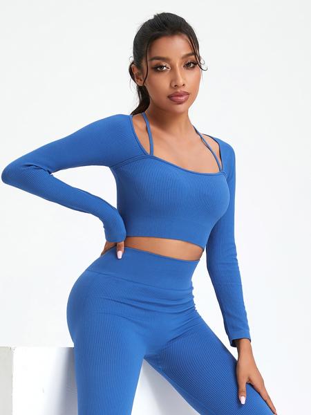 Women's Long Sleeve Casual Fitness Top, Fitness Activewear, Fitted Polyester Fabric, All Season Wearable Gym Training, Comfortable & Stylish Design