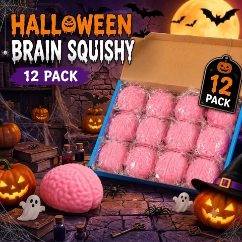 1 of 12 Halloween brain-shaped stress-relieving toys, Squishies Stress Relief, Perfect for Kids Party Gifts, Back-To-School Rewards, Halloween Candy Bags