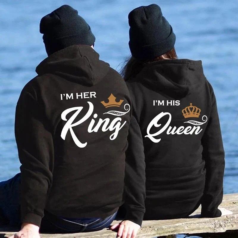 2026wish Couple Sweatshirt Hooded Printing King Queen Casual Style