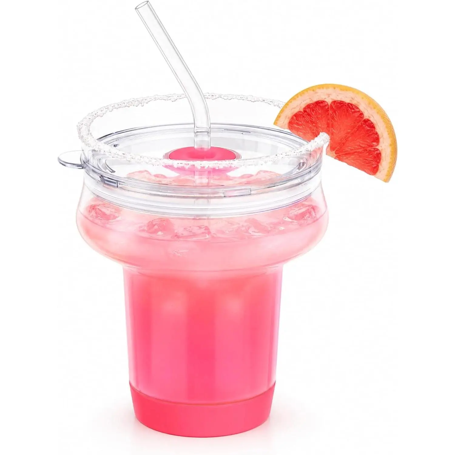 16oz Stemless Borosilicate Margarita Glasses with Straw & Tritan Lid | 360° Sippable, Rubber Base Spill Proof Glass Cocktail Cup for Martini, Mocktails, Home Bar, Summer Drinks, Housewarming Gift