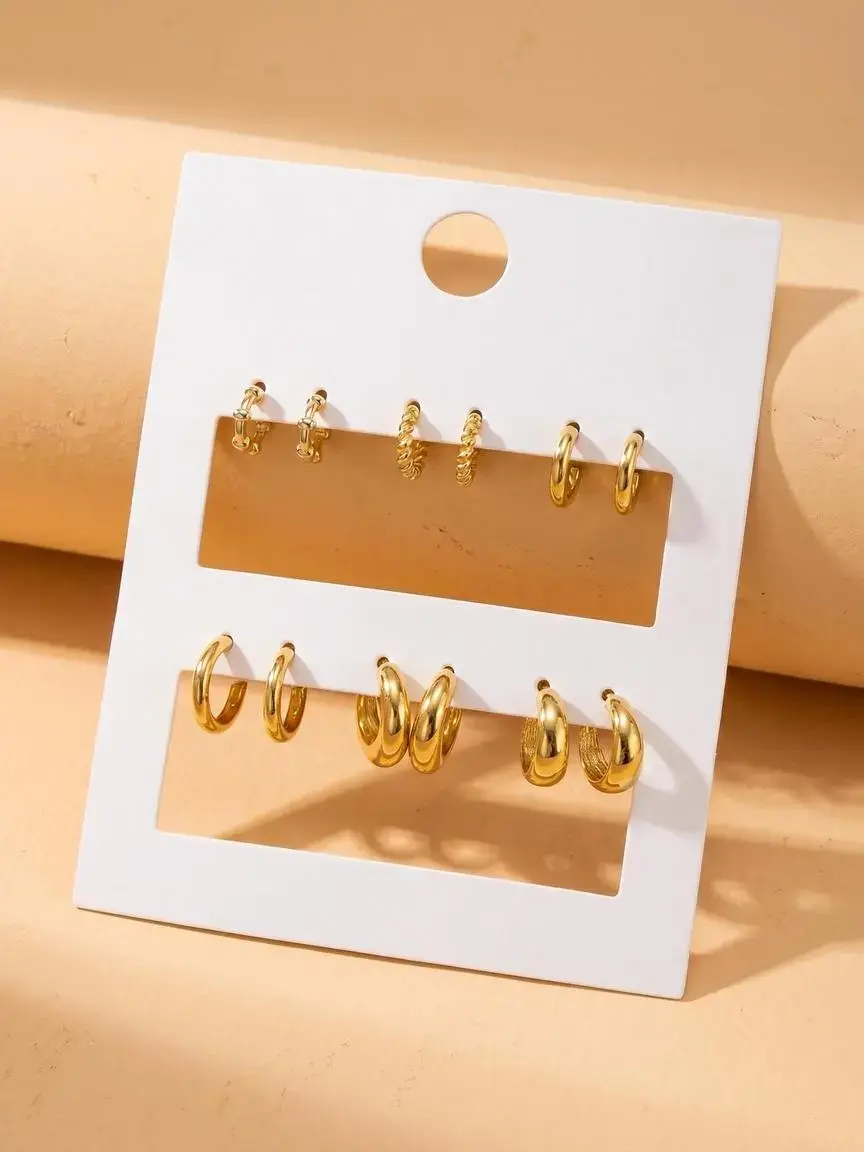 6 Pairs Stainless Steel Earrings Set for Women, Tarnish-Free Hypoallergenic Chunky Hoops, Statement Hoops Earrings, Waterproof Party Jewelry Gift, Casual Earrings Set