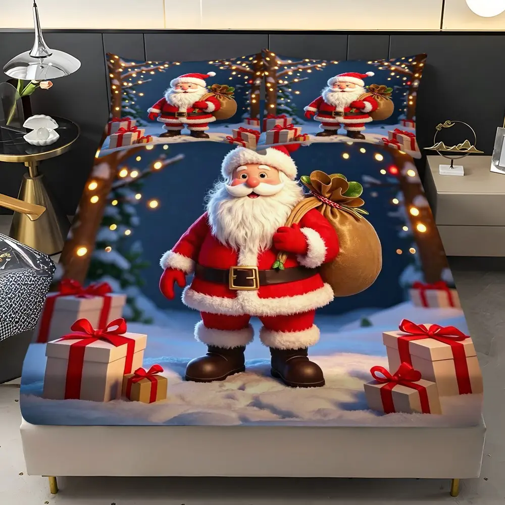 3pcs Christmas Theme Bed Sheet Set, Soft Breathable Bedding, Includes 1 Duvet Cover & 2 Pillowcases, Ideal for Home Bedroom, All Seasons Use