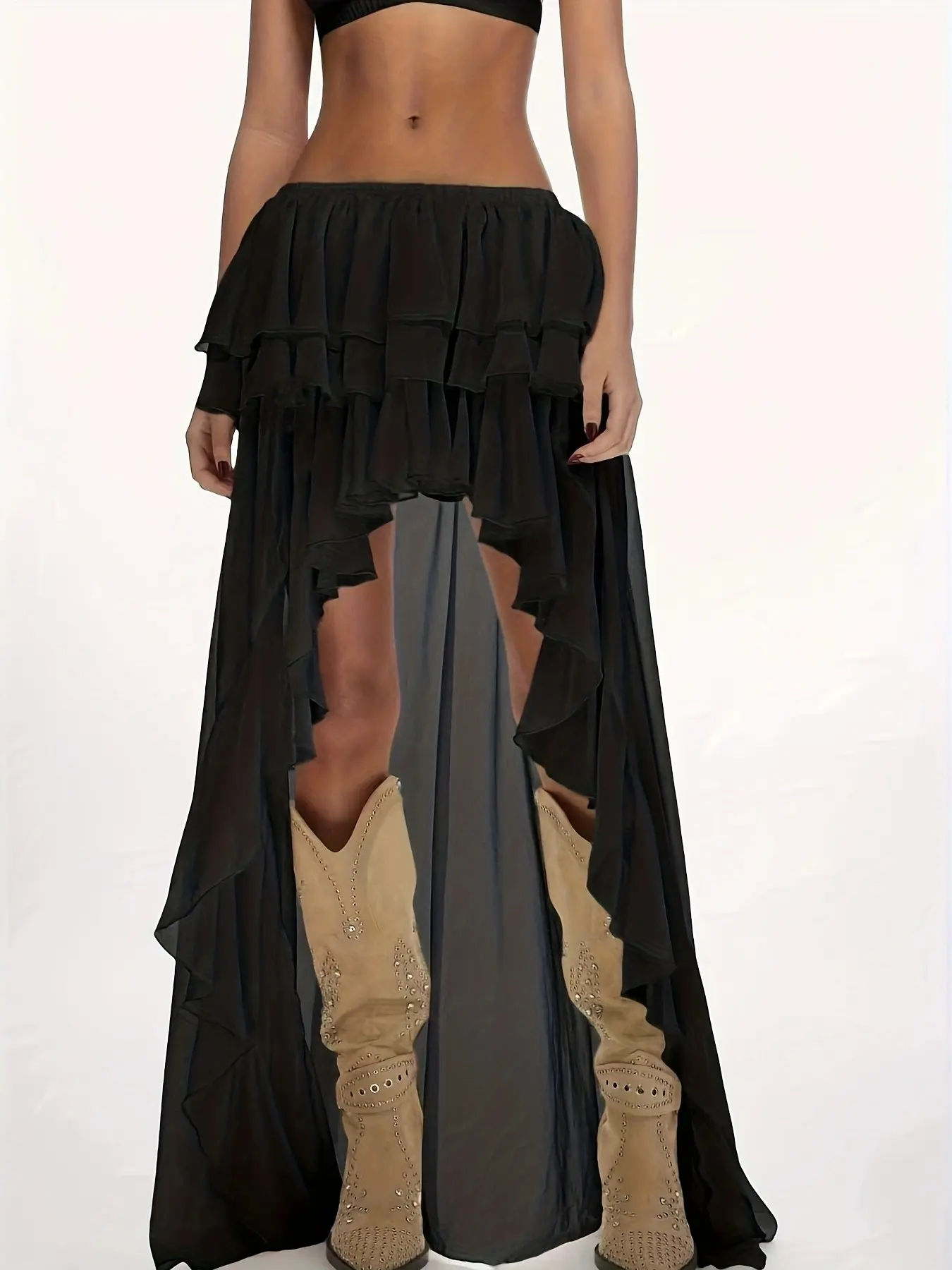Boho Style Asymmetrical Long Dress, Layered Ruffle Design, Perfect for Festive Occasions, Western Dance Performance, Elegant Party Evening Wear, Formal Wear