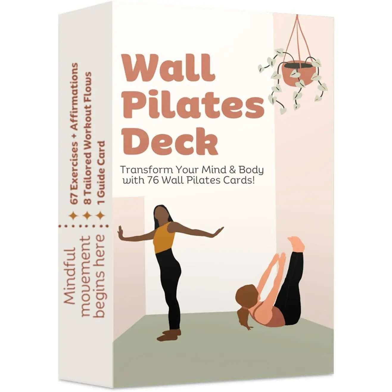 Wall Pilates Workout Cards for Women 76 Large Hand-Drawn Exercises with Step-by-Step Guides & Mindful Affirmations Unique Home Pilates Gift Deck