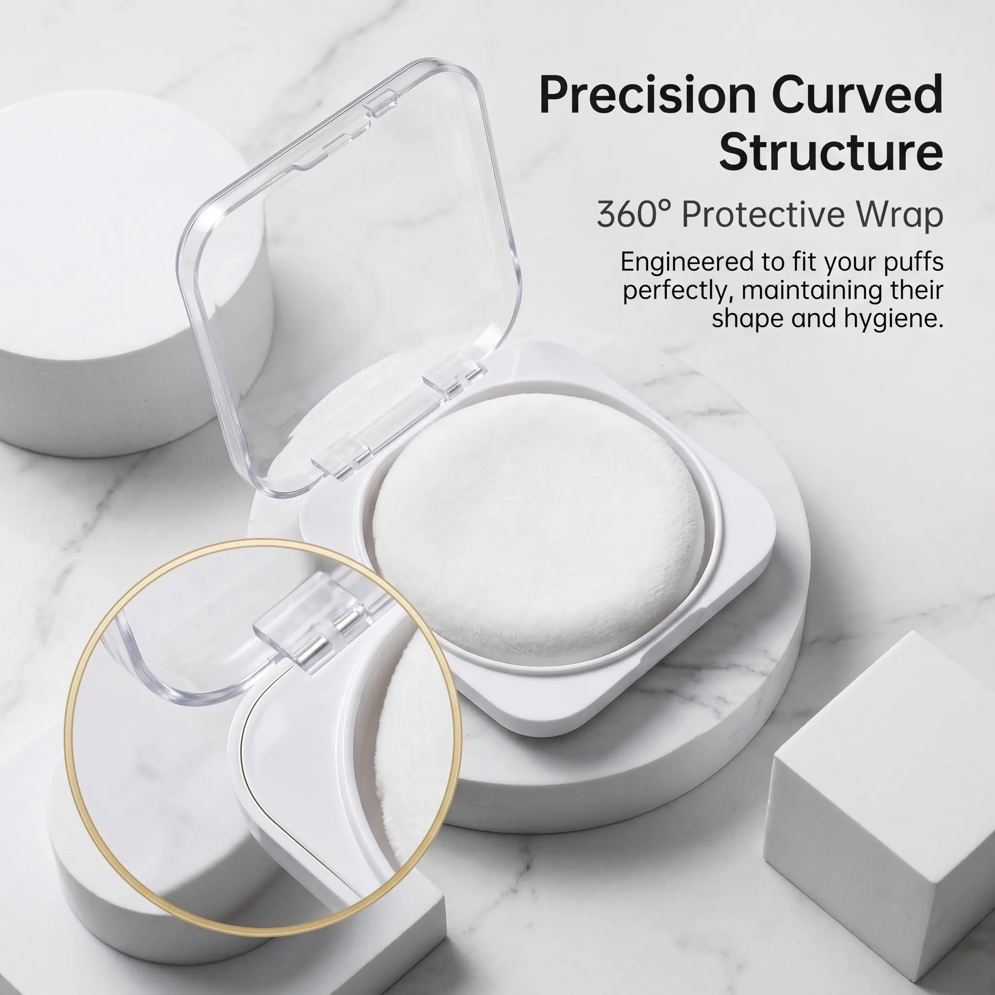 3pcs Powder Puff Storage Box, Dust-Proof Portable Round Square Transparent Empty Box, Washable Separated Dust, Plastic Material