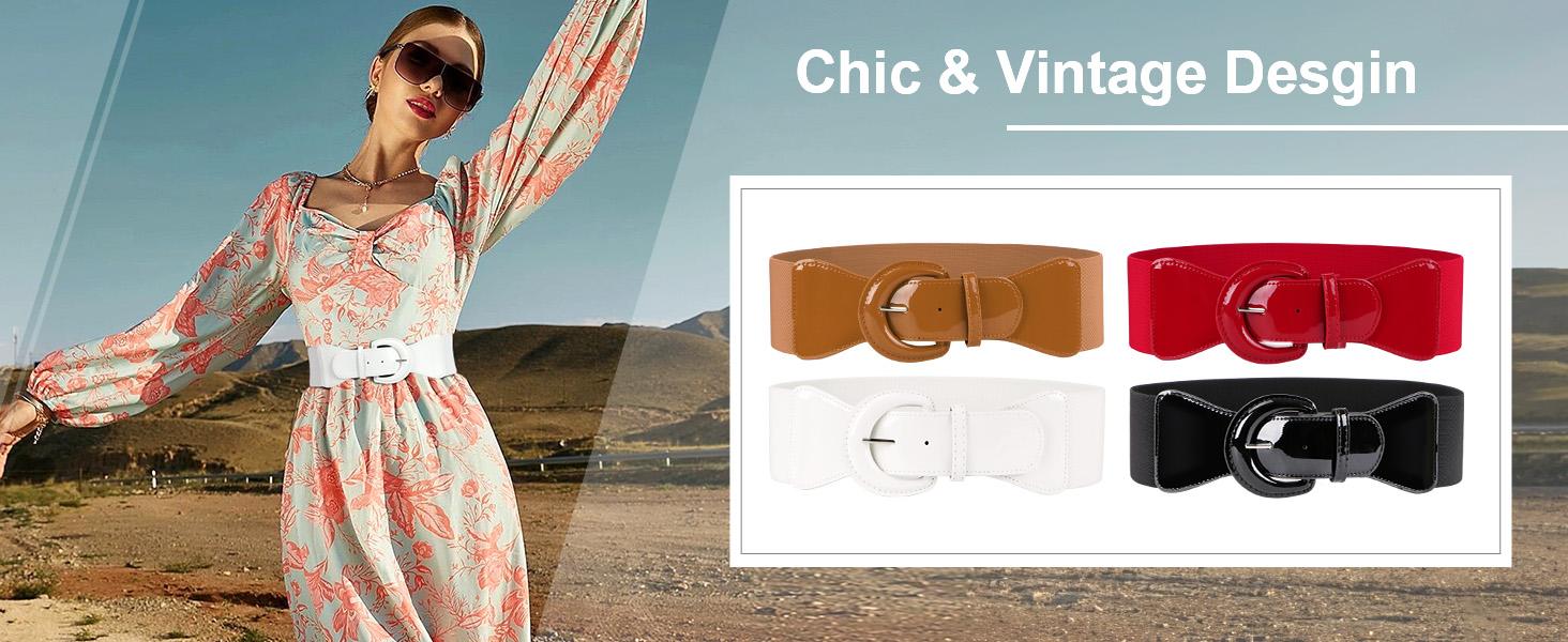 4925 Women\'s Wide Stretchy Cinch Belt Vintage Chunky Buckle Belts Size JASGOOD Women Retro Wide Elastic Belt Stretchy Waist Belt  main image 4