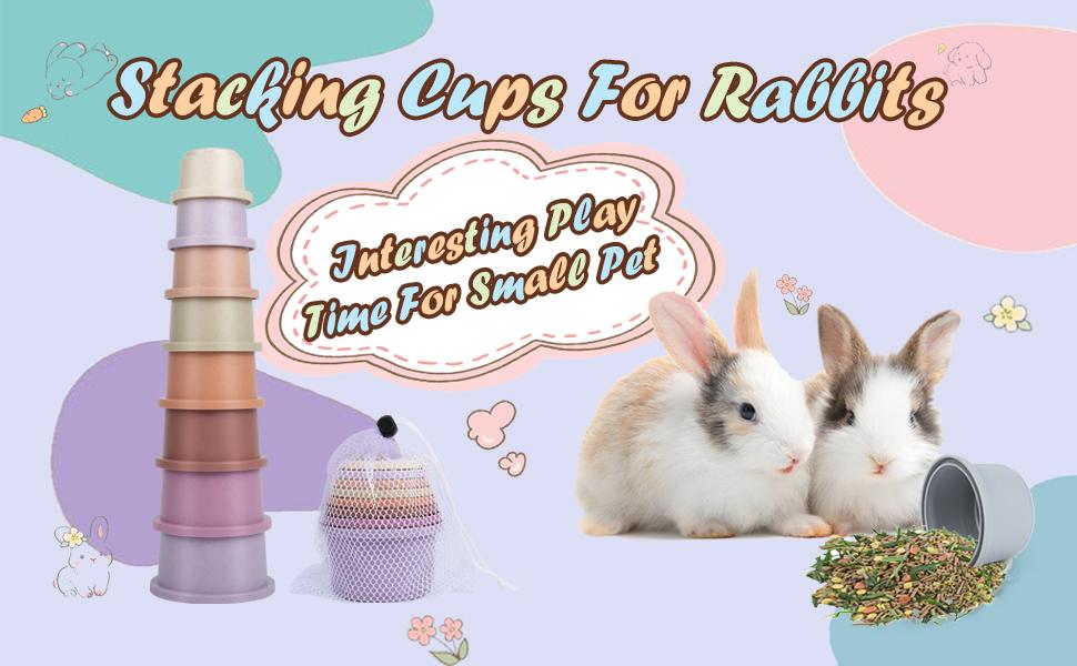 8PCS Stacking Cups for Rabbits, Stackable Bunny Toys, Natural Sugarcane Plastic Pet Nesting Snack Container, Chinchilla, Guinea Pig and Parrot Enrichment Playset for Hiding Food Colorful Bunny Stacking Cups