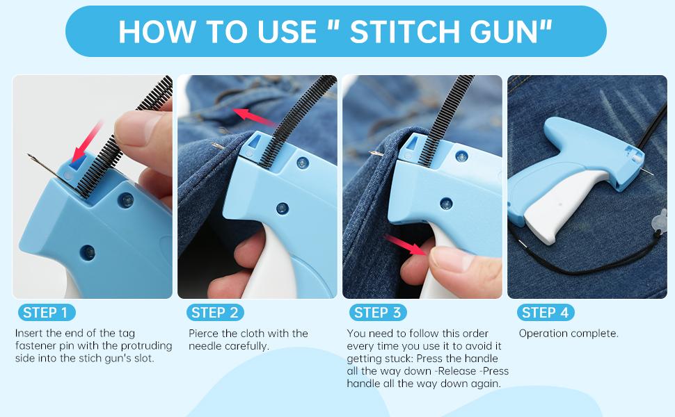 Tagging Gun Fou Clothing - Pink and White Stapler for Clothing Mini Sewing Kit Quick Clothing Fixer Sewing Tool Kits, 2000 Black & 2000 White 5mm Mini with 6 Needles