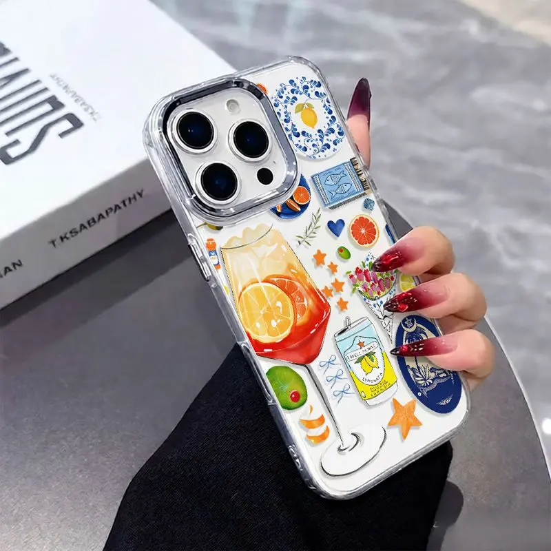 Phone Case - Phone Case- A Phone Case with a Blue And White Design And Tropical Cocktail Pattern, Suitable for a Summer Atmosphere, Compatible with Iphone 17 Pro Max, Iphone 17 Pro, Iphone 17 Plus, Iphone 17, Iphone 16 Pro Max, Iphone 16 Pro Cellphone Sma