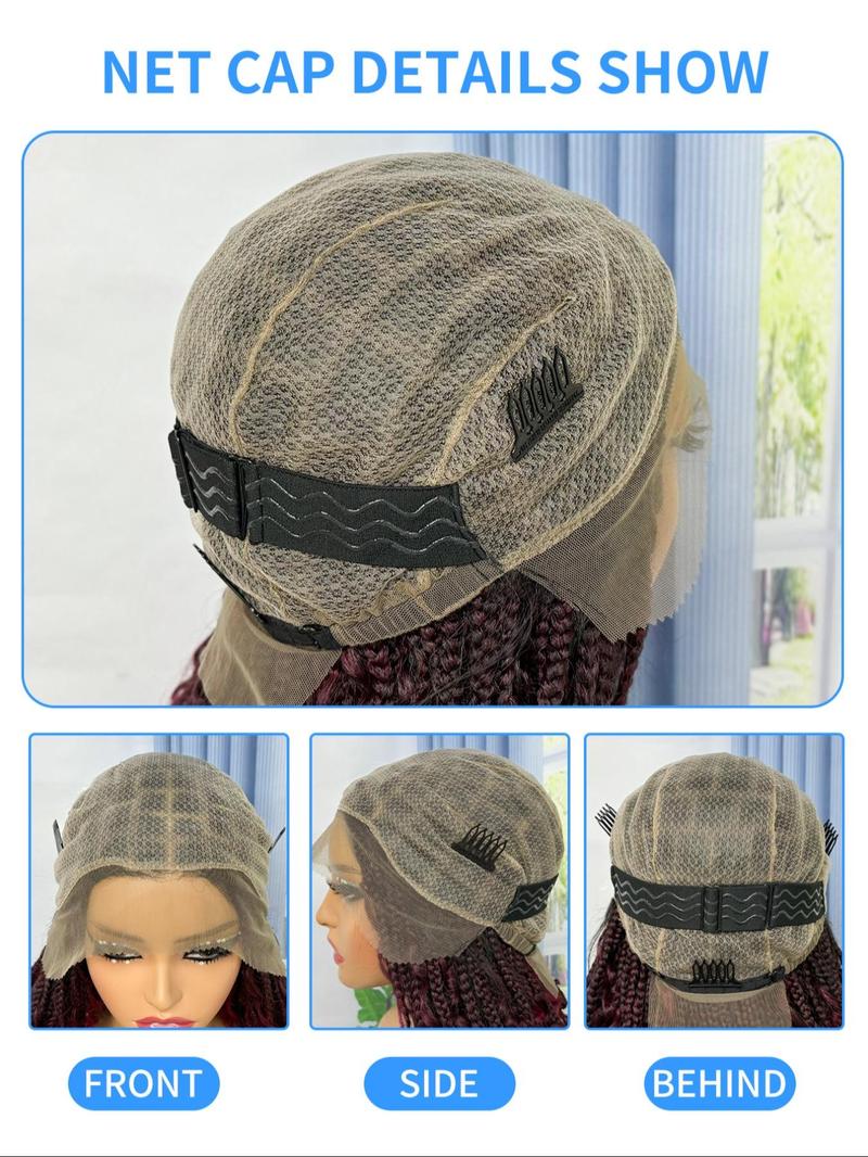 Boho Style Synthetic Box Braided Full Lace Wigs for Women, Gorgeous Fluffy Wigs with Baby Hair Bangs, Synthetic Braided Lace Wigs for Party, Daily Use, Pre Braided Wig