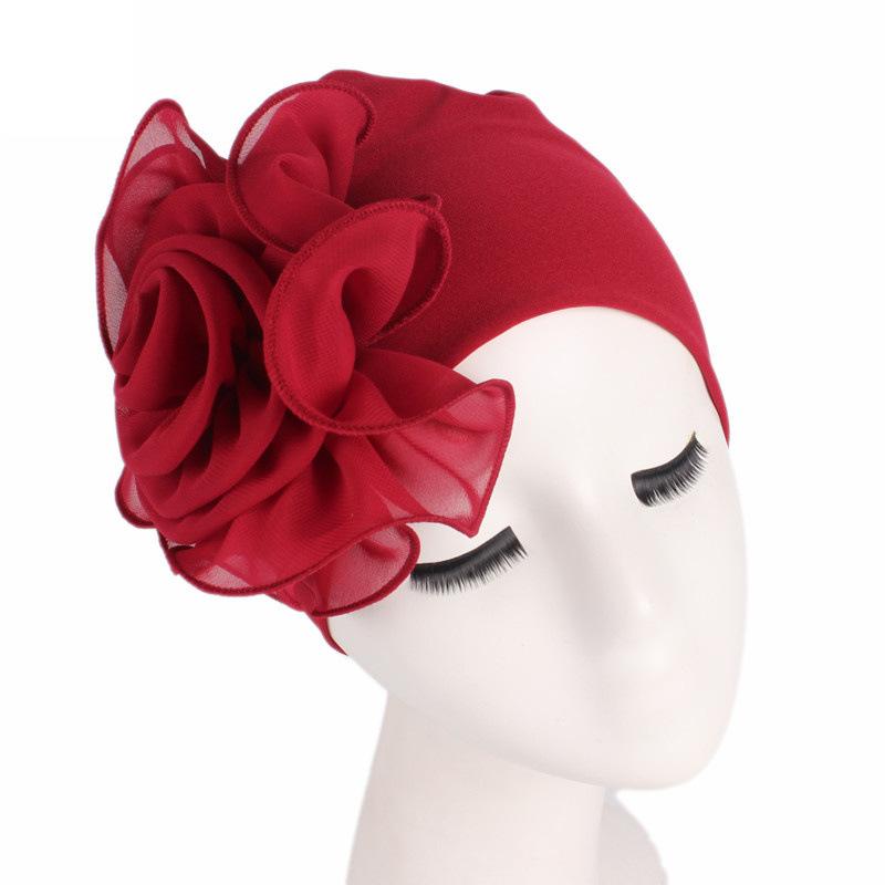 Double Layer Big Flower Turban Hat, Ethnic African Hair Bonnet