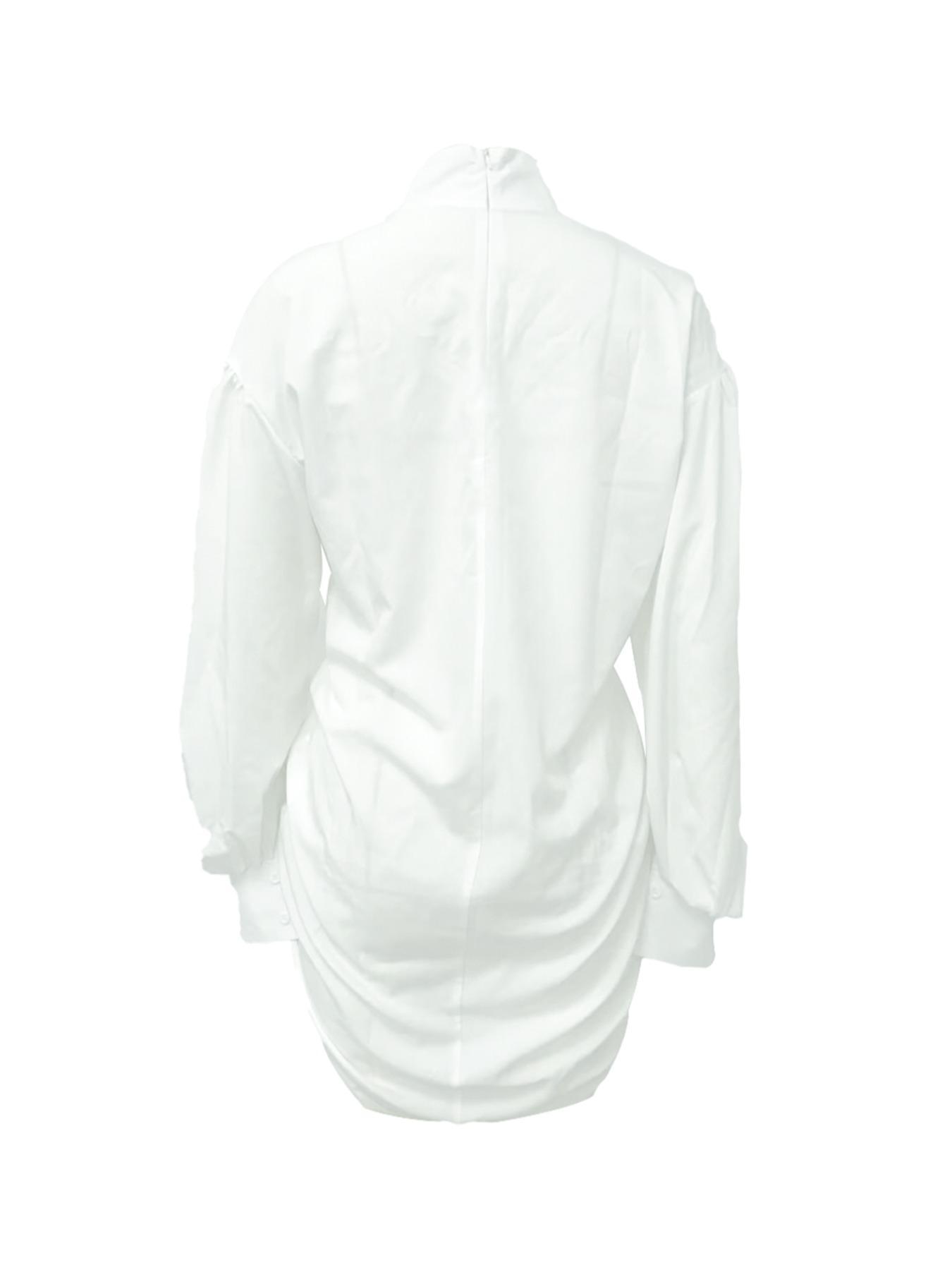 Women's Solid Lantern Sleeve Mock Neck Shirt Dress, Casual Fashion Style Drawstring Knot Design Long Sleeve Dress Fit For Daily Wear, Ladies Dress For Spring & Fall Womenswear