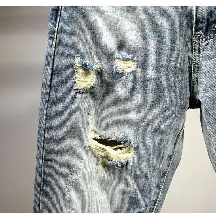 Men's Shaved Trendy Ripped Jeans Ruffian Handsome Summer Slim-fitting Pants Trendy Brand Man Clothes Designer Beggar Pants Men