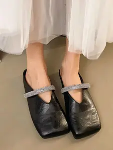 New Sparkly Rhinestone Mary Jane Slippers for Women, Summer Outdoor Soft Sole Square Toe Mules, Lazy Cool Sandals