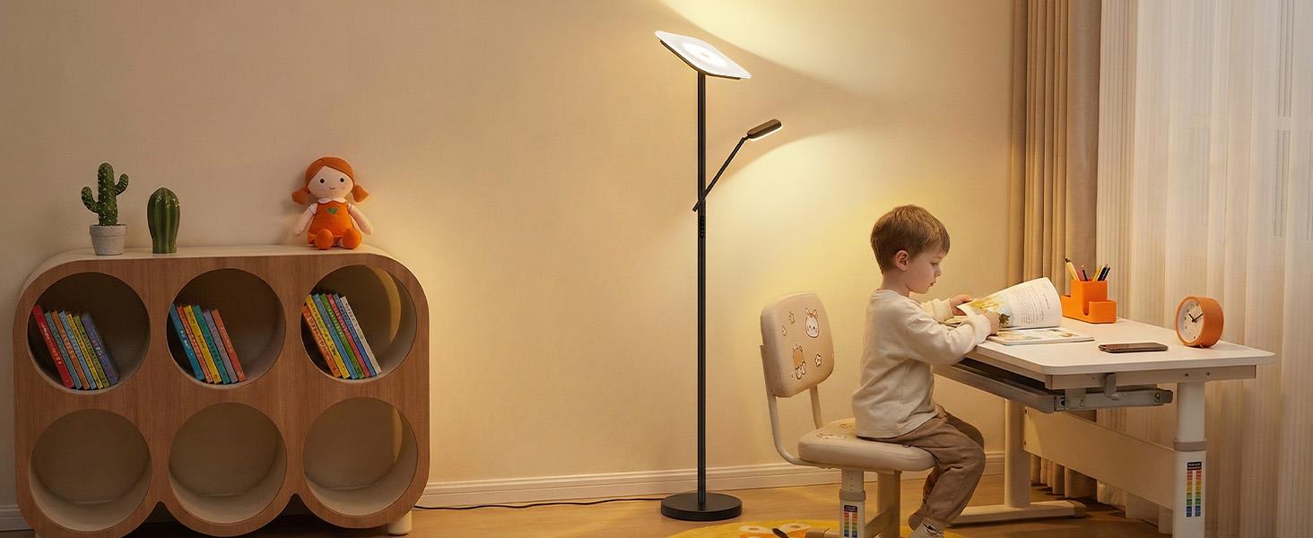 Floor Lamp, Upgraded 36W 3000LM Torchiere Super Bright LED Floor Lamp for Living Room, Stepless Dimmable Black Modern Standing Lamp with Remote & Touch Control, Tall Lamp for Bedroom, Office, Black