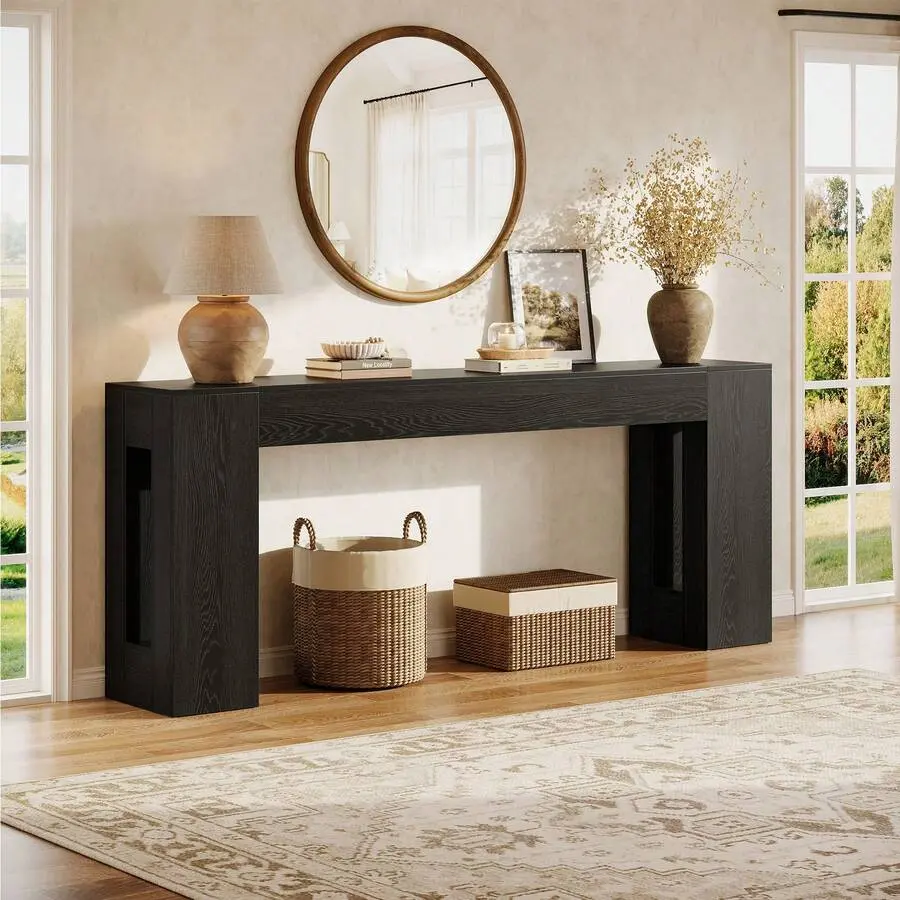 79" Extra Long Narrow Console Table, Farmhouse Sofa Table Behind Couch With Thick Legs