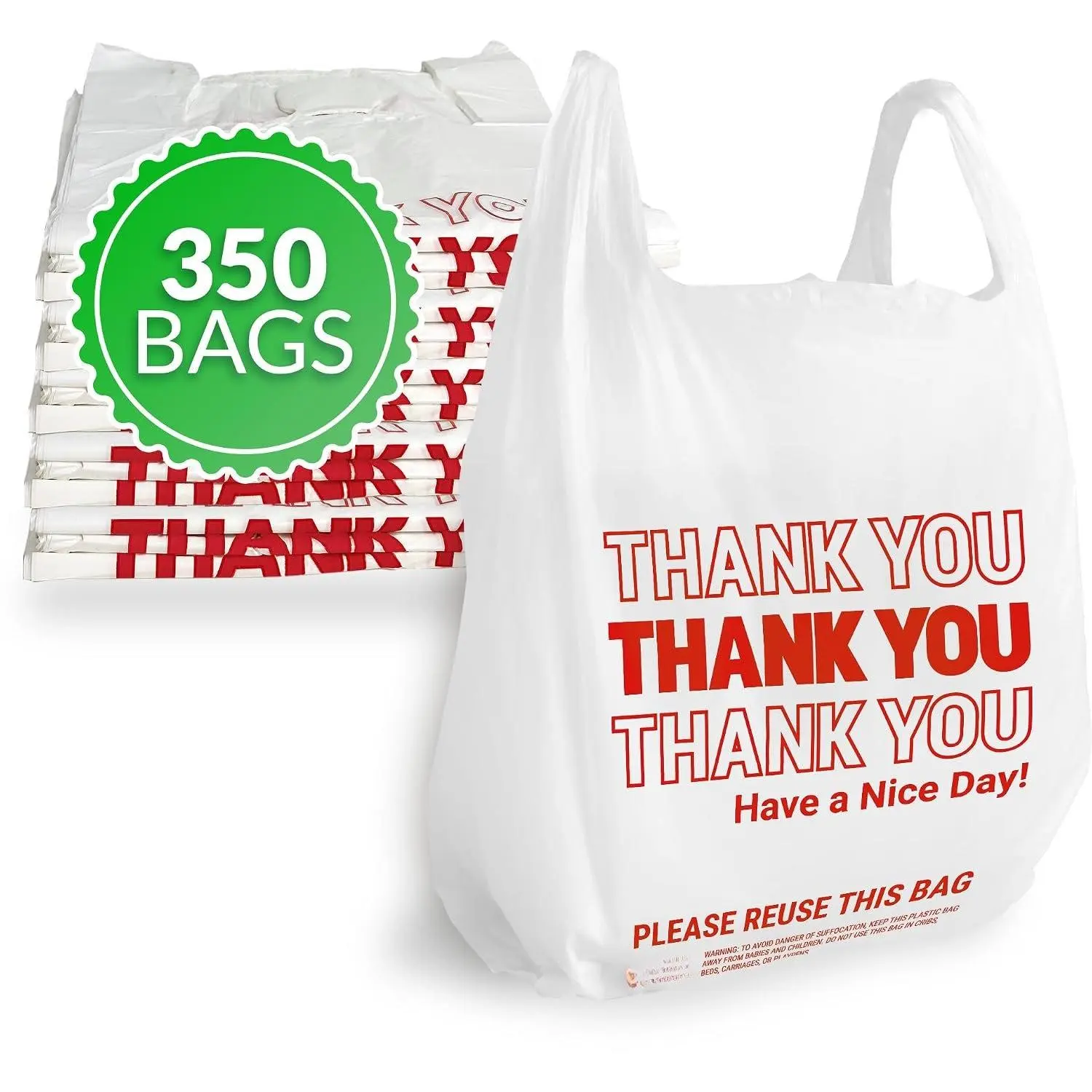 Thank You Plastic Bags (350 Count) (11.5" x 6.5" x 21") (White) - Grocery, Shopping Bag, Restaurants, Convenience Store