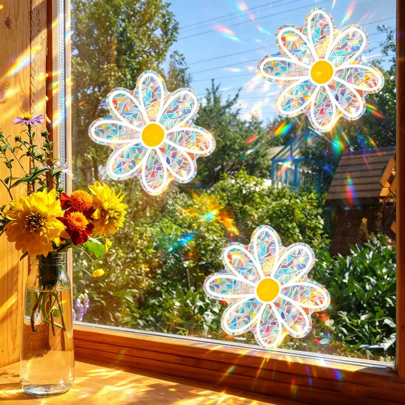 Daisy Suncatcher Window Clings, Rustic Removable Static Window Stickers, Spring Summer Art Decor for Bedroom Living Room Kitchen Glass Windows