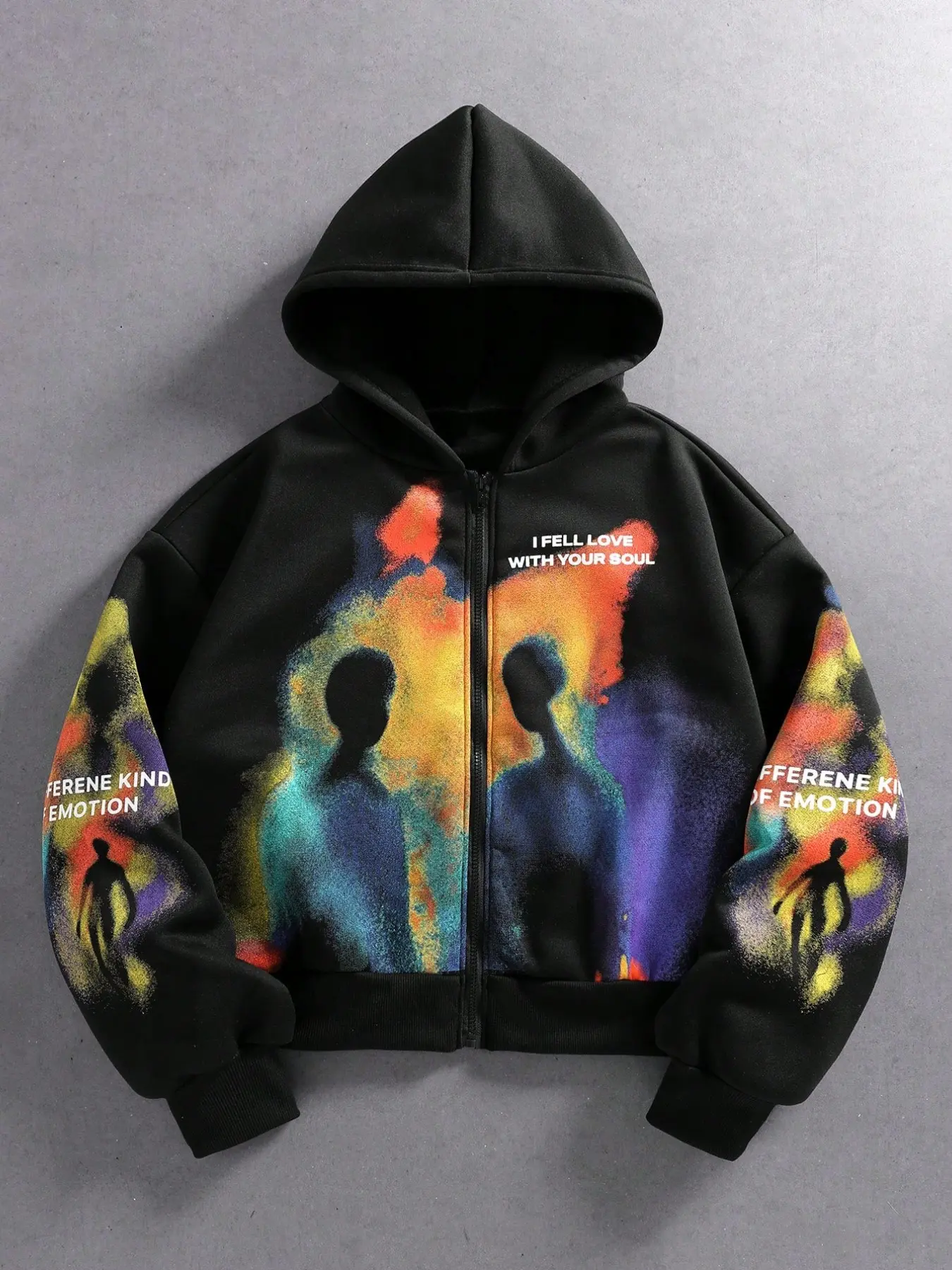 Men's Zipper Hoodie Y2K Style Abstract Portrait Print Long Sleeve Loose Jacket, Retro Color Gradient Streetwear Fall Casual Top