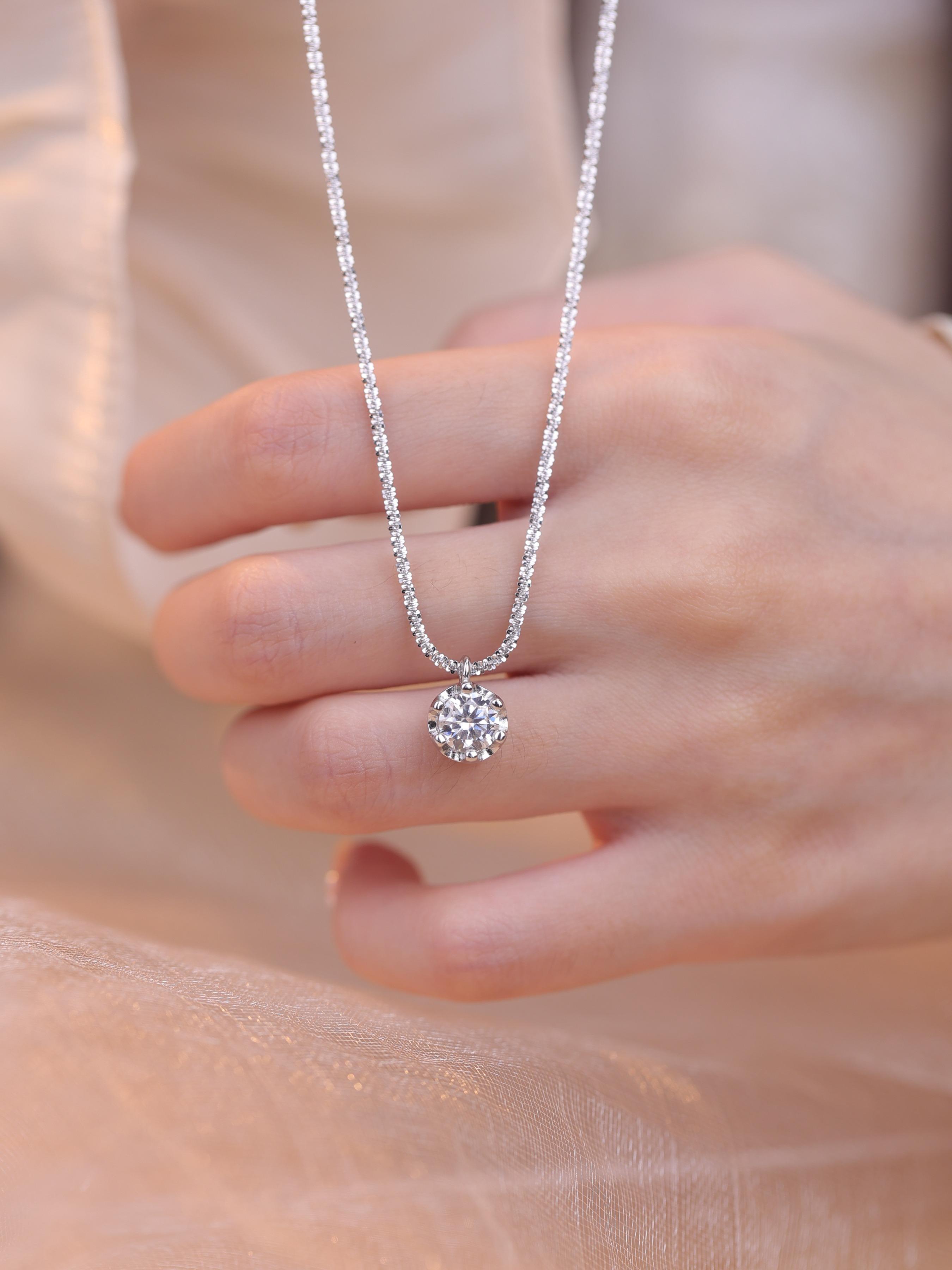 S925 Sterling Silver Synthetic Moissanite Necklace, Fashionable Pendant Necklace for Women & Girls, Trendy All-match & Exquisite Jewelry for Birthday Gift