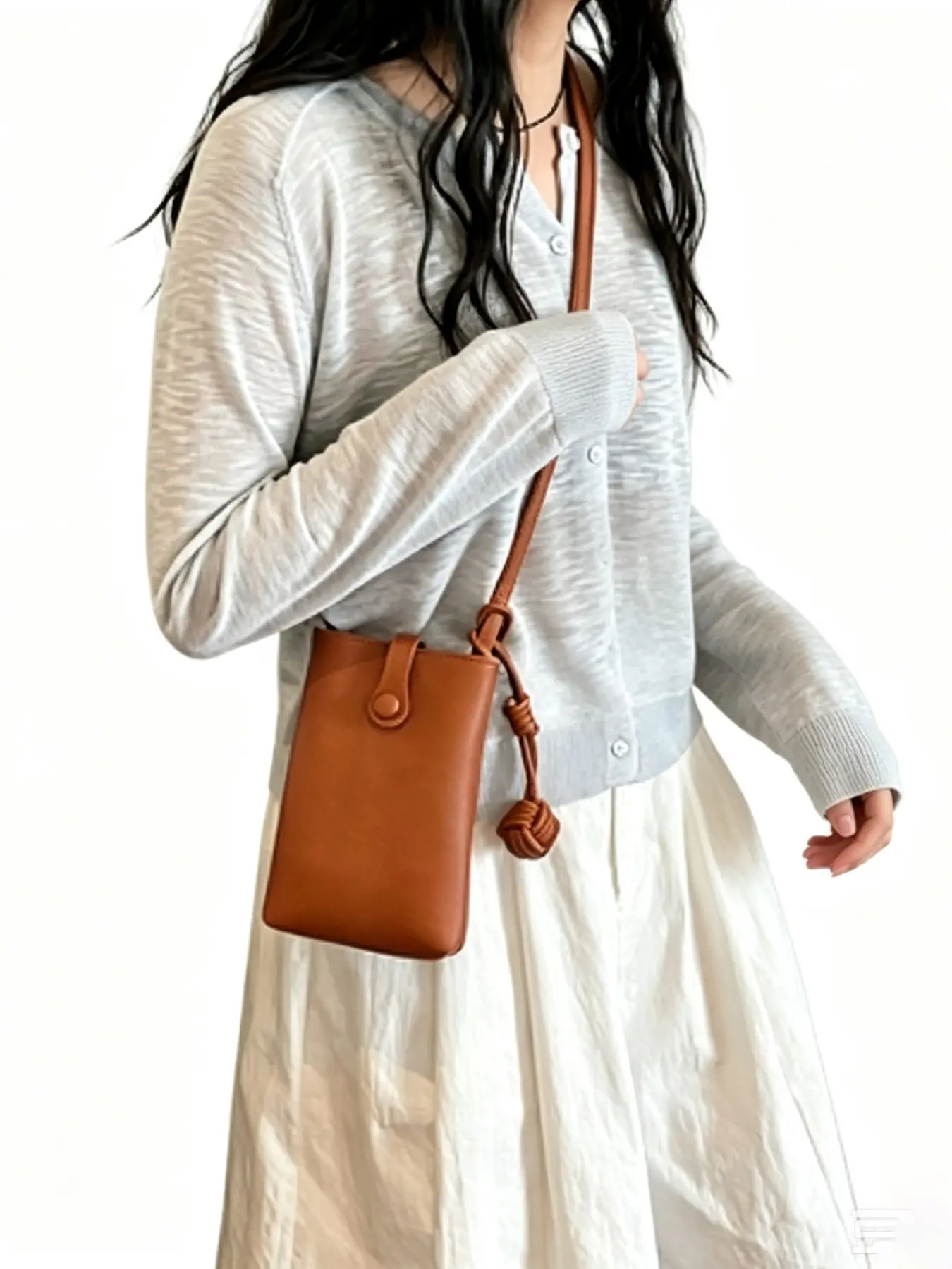 Elegant Rope Knot Design PU Vertical Phone Bag, Dual Layer Magnetic Closure, Adjustable Strap, Perfect for Daily Use, Shopping, Dating, Commuting