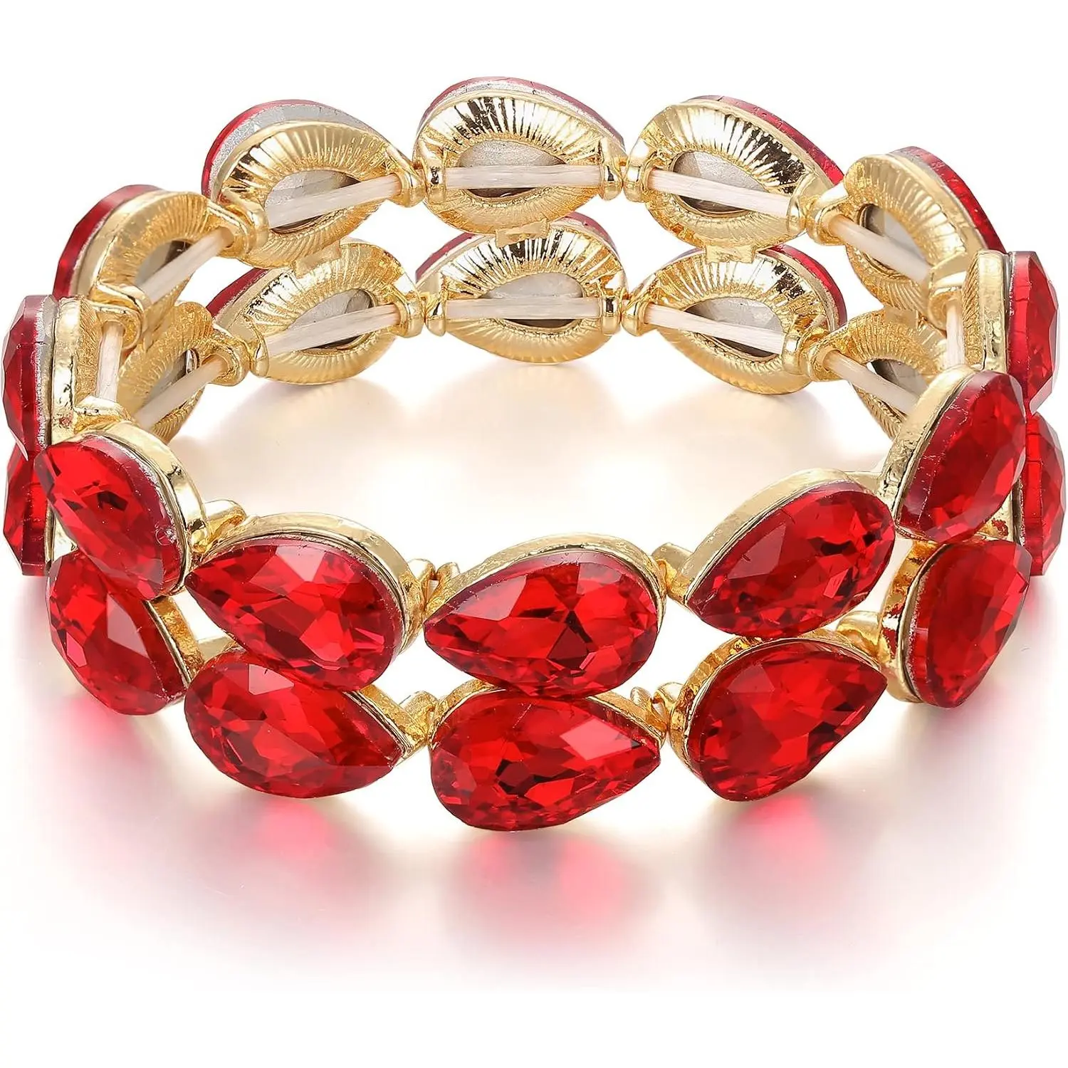 Wedding Bridal Elegant Stretch Bracelet for Bride | Shiny  Double Row Teardrop Cluster Bangle Bracelets for Women Bridesmaid