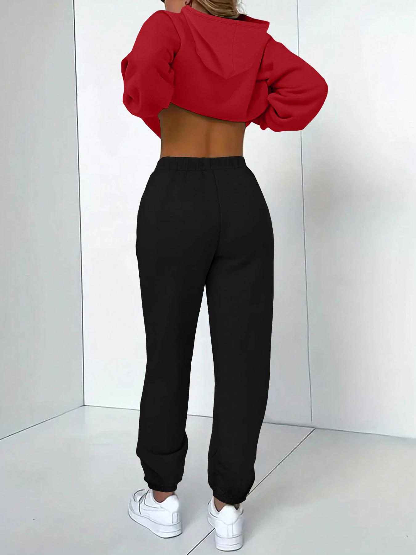 Women's Long Sleeve Hoodie Set, Christmas Cartoon Print Sweatshirt & Pants, Casual Fitted for Fall & Winter