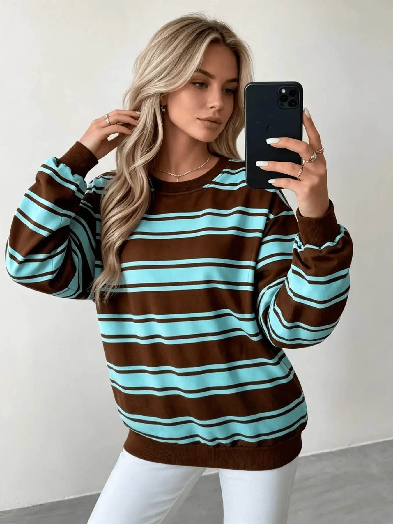 Striped Crew Neck Sweatshirt, Loose Long Sleeve Pullover, Casual Striped Top, Comfortable and Stylish, Perfect for Daily Wear