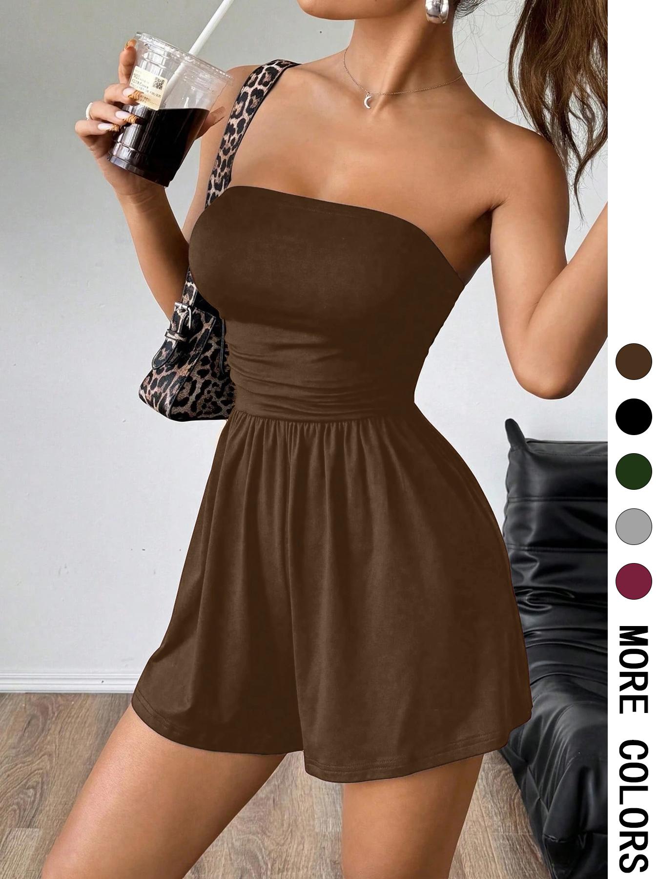 Women's Solid Color Fitted Romper, Casual Chic Fashion Romper for Summer, Women's Clothes for Daily Wear Women's Solid Color Fitted Romper, Casual Chic Fashion Romper for Summer, Women's Clothes for Daily Wear