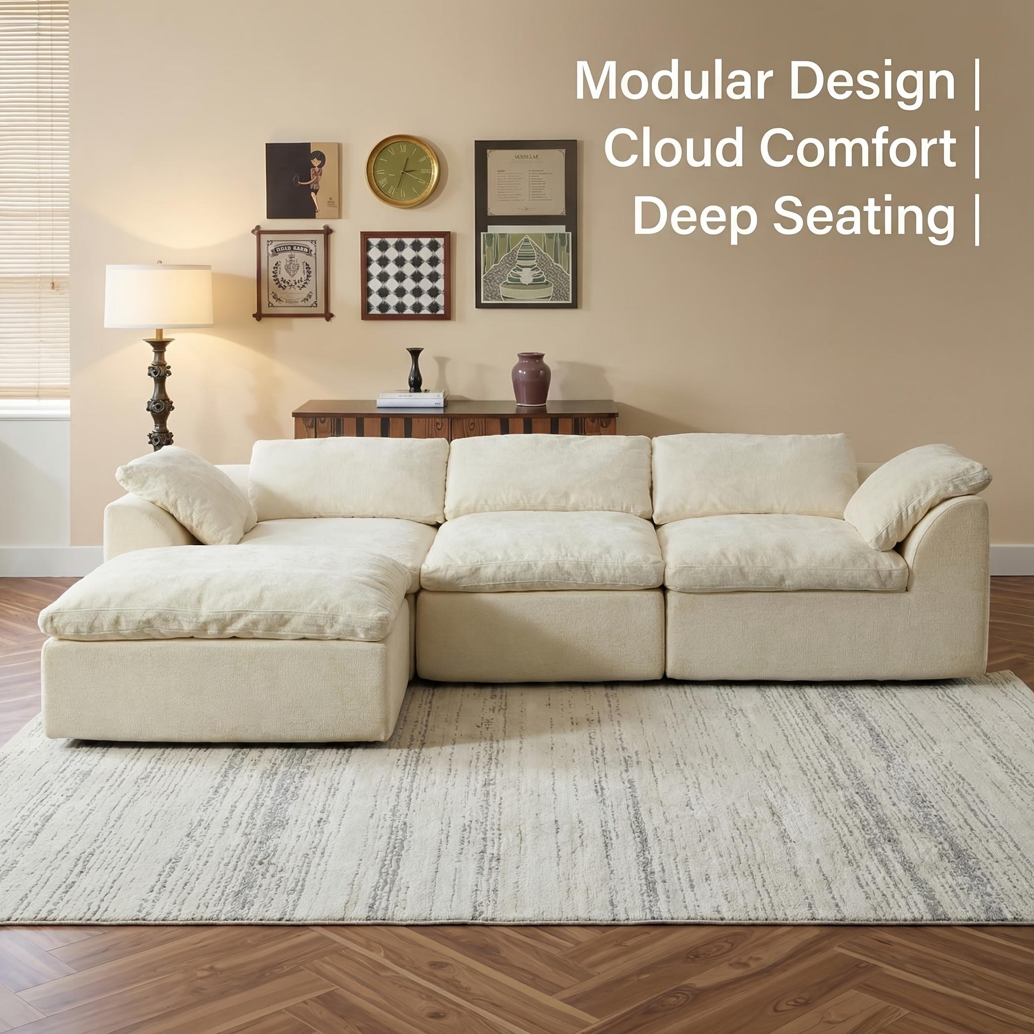 【1/2 Packages】108"Cloud Couches for Living Room, Boneless Couch L-Shape Comfy Sofa Modern Modular Sectional Sofa with Ottoman, Compressed Sofa, Cloud-Like Comfort, Flexible Modular, No Assembly Needed