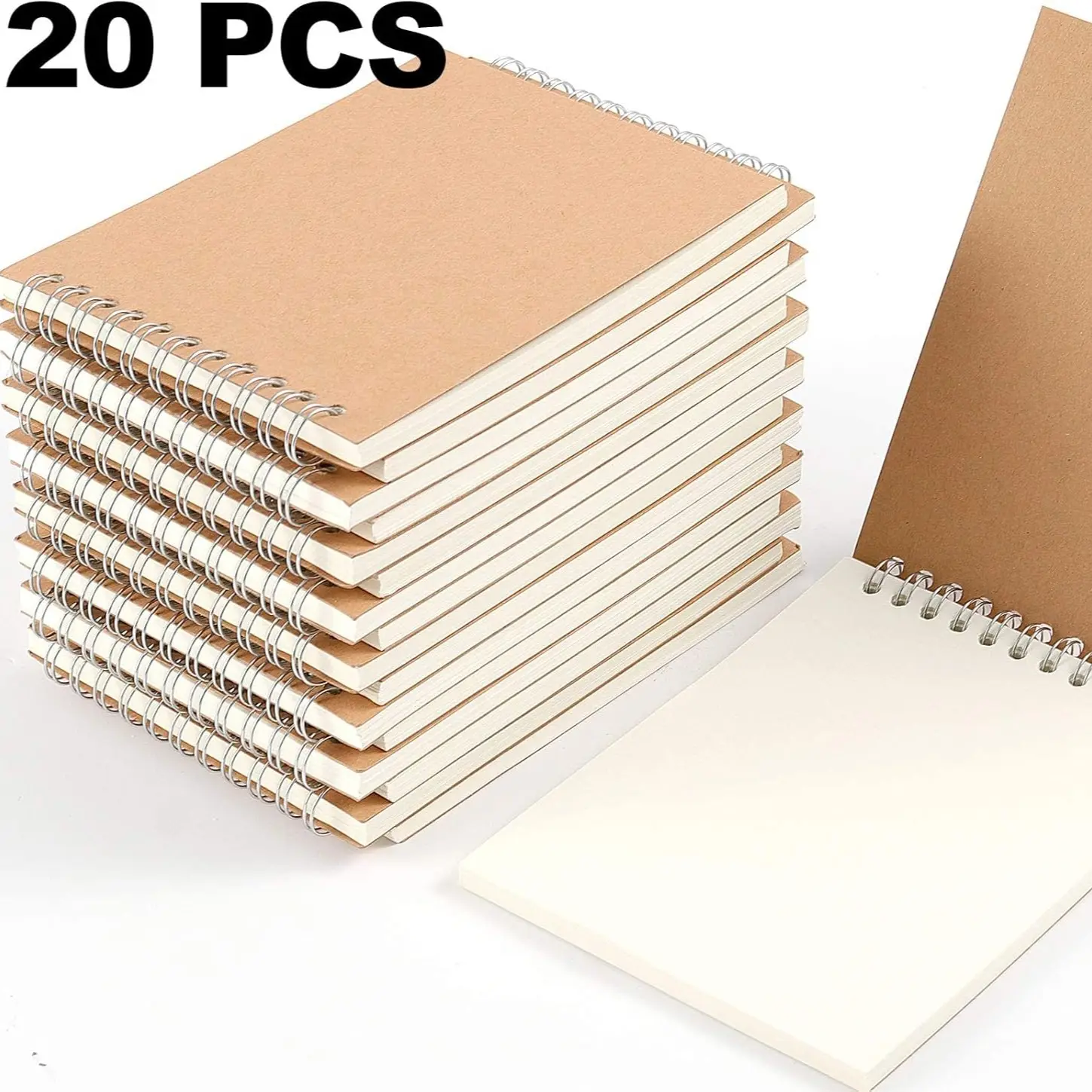 20-Pack A6 Spiral Bound Sketchbooks, Leather Hard Cover, 60 Sheets Per Book, Ideal for Drawing, Painting, Doodling, Journaling