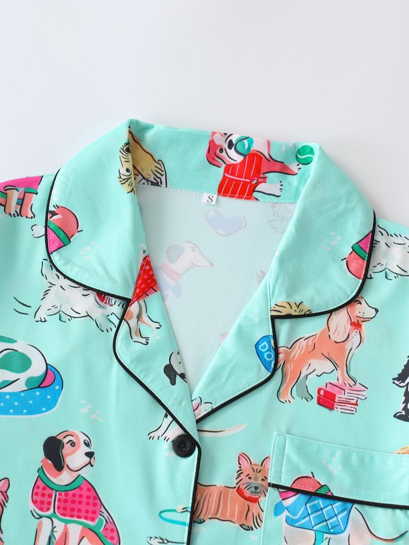 Women's Dog Print Top & Shorts Pajama Two-piece Set, Casual Comfy Short Sleeve Top & Shorts Pajama Set, Ladies Sleepwear for All Seasons, Loungewear, Womenswear, Sleep Pajamas Shorts