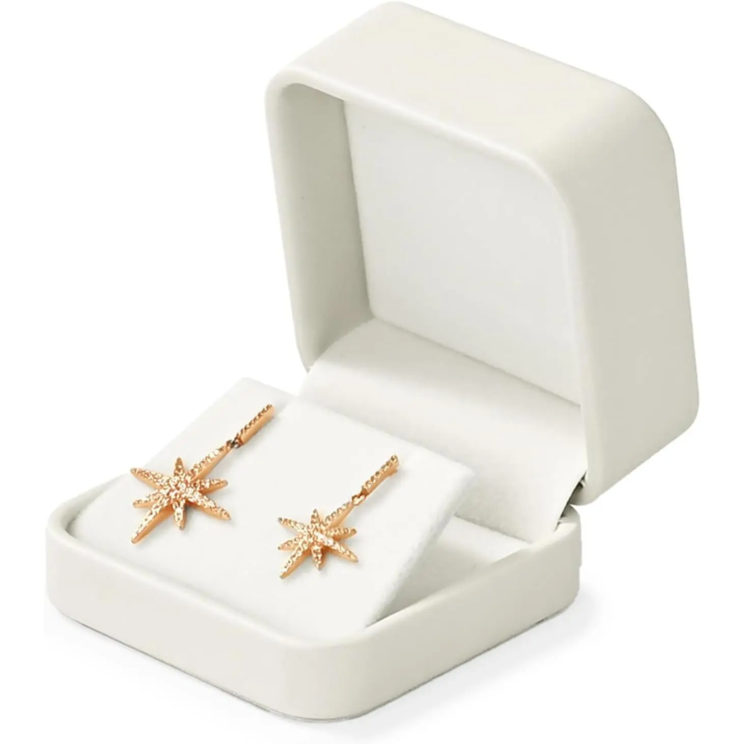 PU Leather Earring Box  Interior Earring  Box   Boxes Trinket Storage Case  Display for Anniversary Wedding Birthday (White)