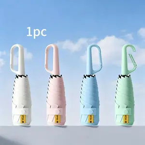 New Compact Umbrella with Ring Clip, Portable Five-Fold Mini Sunshade, Manual Small Weather-Proof Rain Umbrella, UV Protection