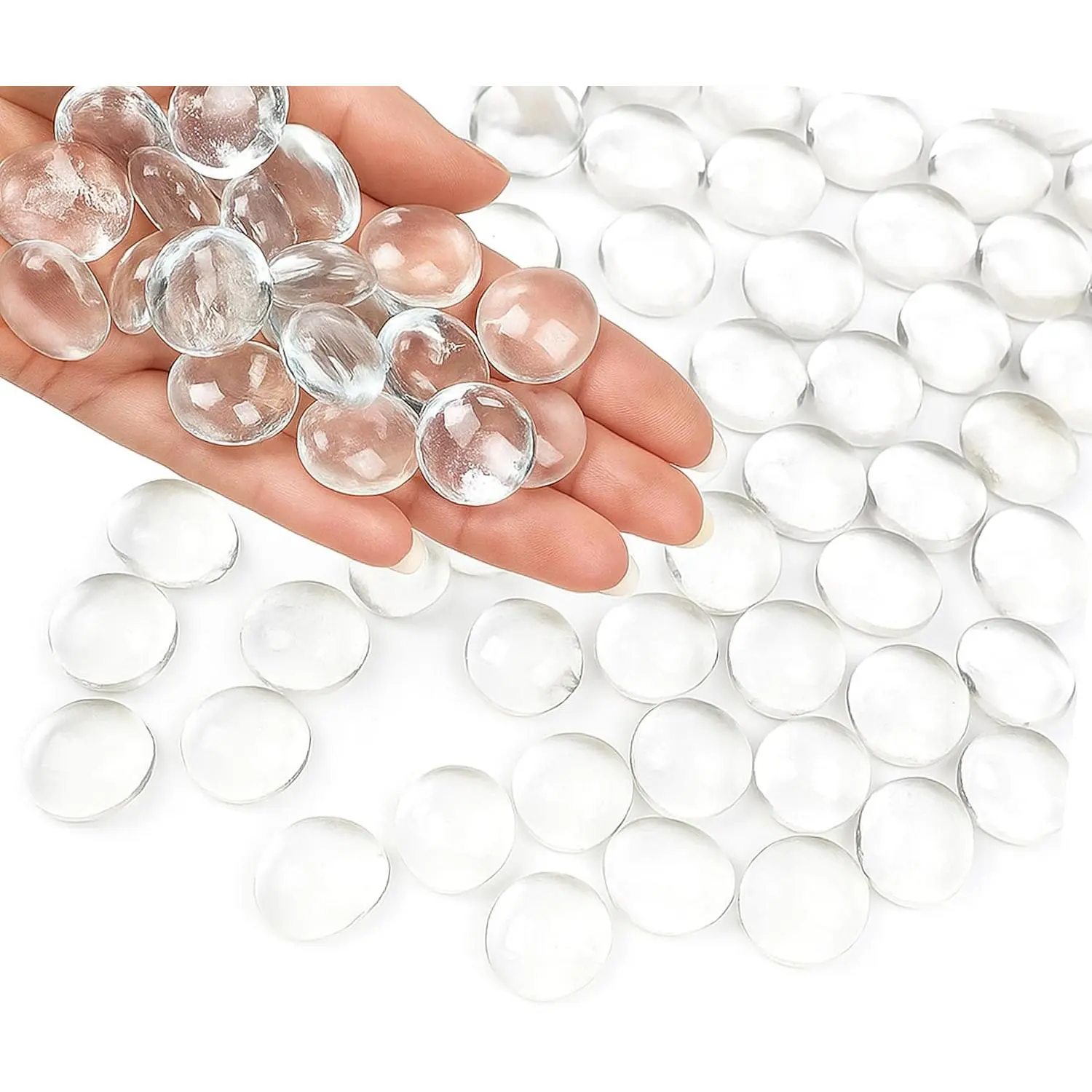 Flat Glass Marbles, Clear Beads Glass  Vase Fillers, 1 LB Glass Beads for Vases, , Fish  Rocks, Table Scatter, Crafts, Aquarium, Centerpieces Wedding Decor, (100pcs, 0.7-0.8")