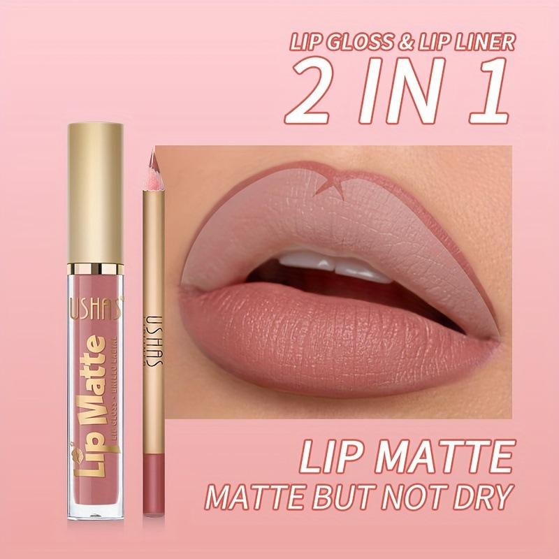 2-in-1 Lip Gloss & Lip Liner Duo – Double-Ended, Long-Lasting, Non-Sticky, High Shine + Matte Liner, Waterproof, No Bleeding, All-in-One Lip Makeup