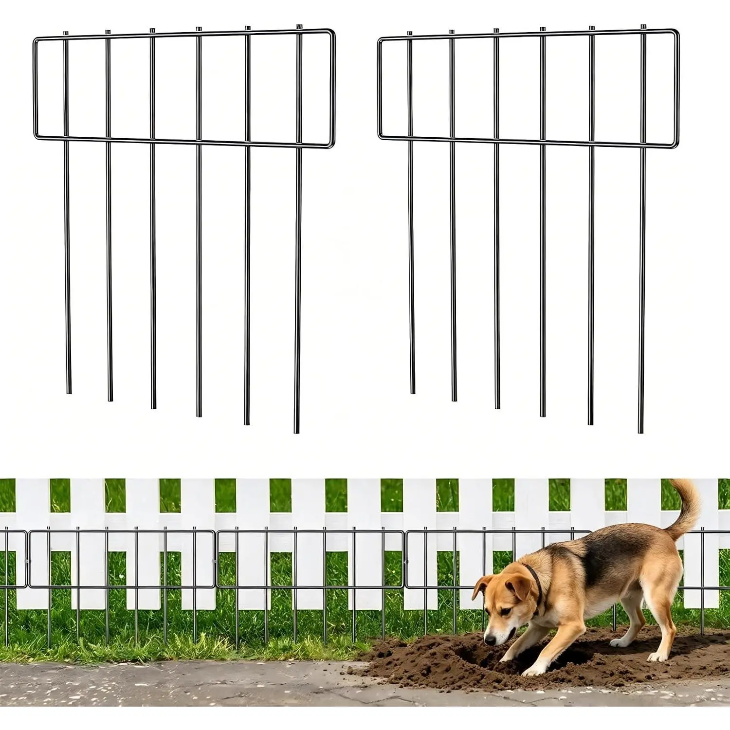 10-Pack Thick Metal Wire Decorative Garden Fence Panels Set, 17" H x 10' L Outdoor Rustproof Gap Blocker Barrier Fence with Easy Installation