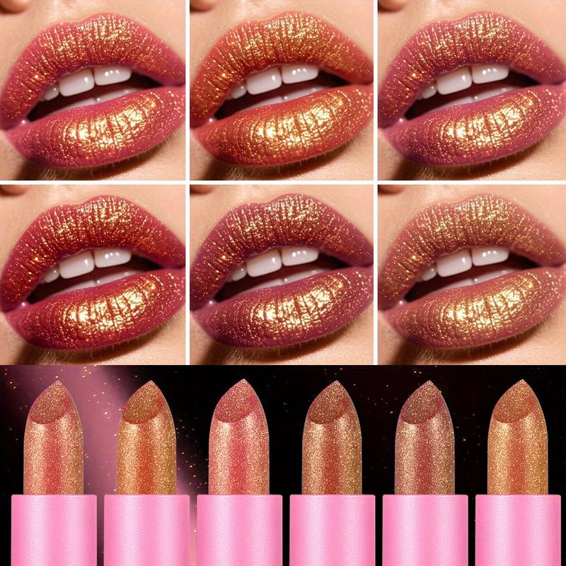 6pcs Chameleon Shiny Lipstick Highly Pigmented Metallic Lipstick with Gradient Color Long Lasting Makeup for All Day Perfect for Music Festivals Best Gifts to Girls