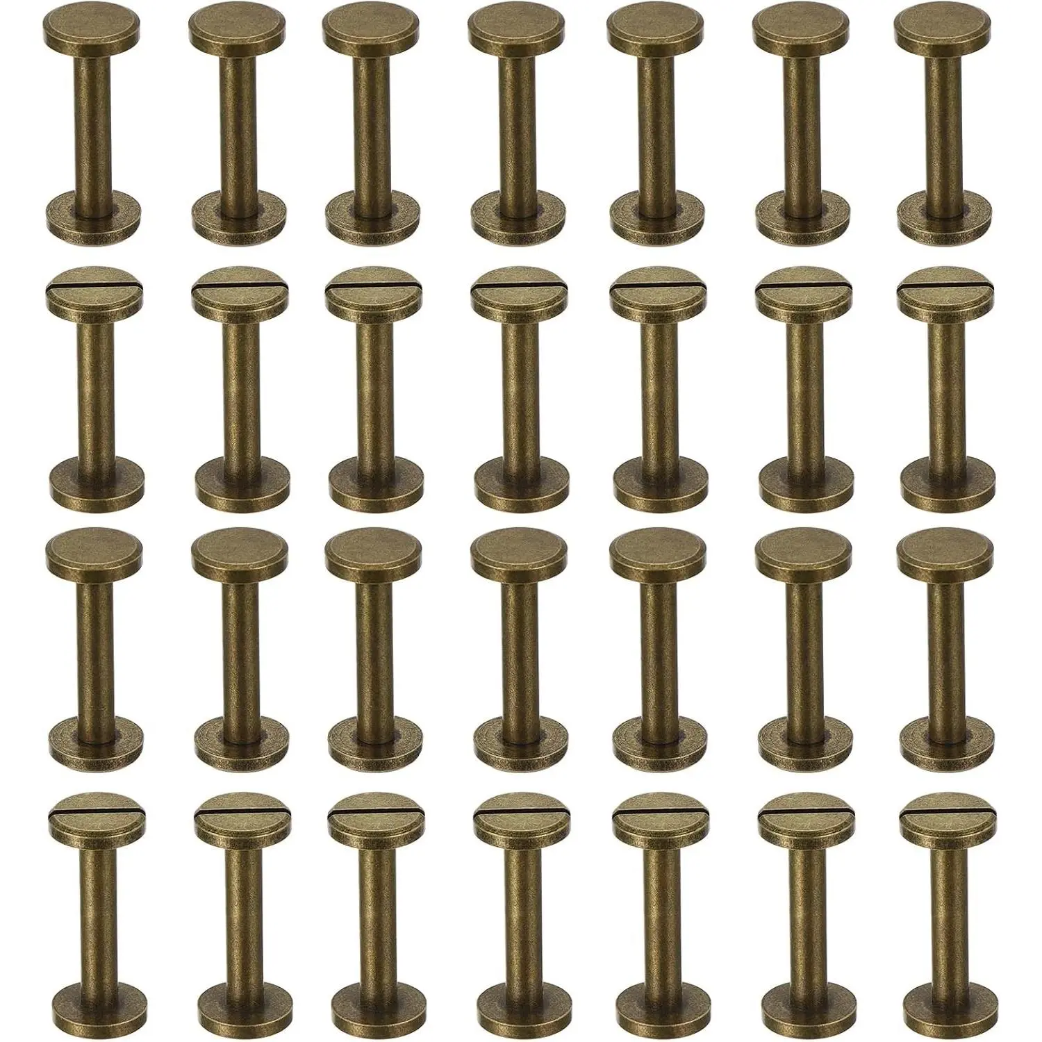 25 Sets Chicago Screws, 20mm L Chicago Screw Slotted Binding Post Screw Bolts Rivets Brass Fasteners Connectors for Leather Belt Scrapbook Photo Albums, Bronze
