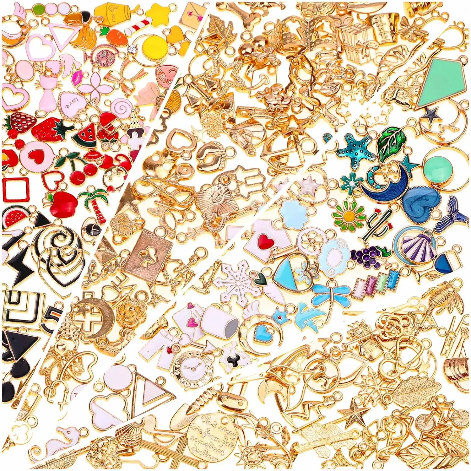 200count Charms for Jewelry Making, Assorted Jewelry Bangle Charms, Wholesale Mixed Bulk Metal Earring Charms for DIY Necklace Bracelet Jewelry Making and Crafting