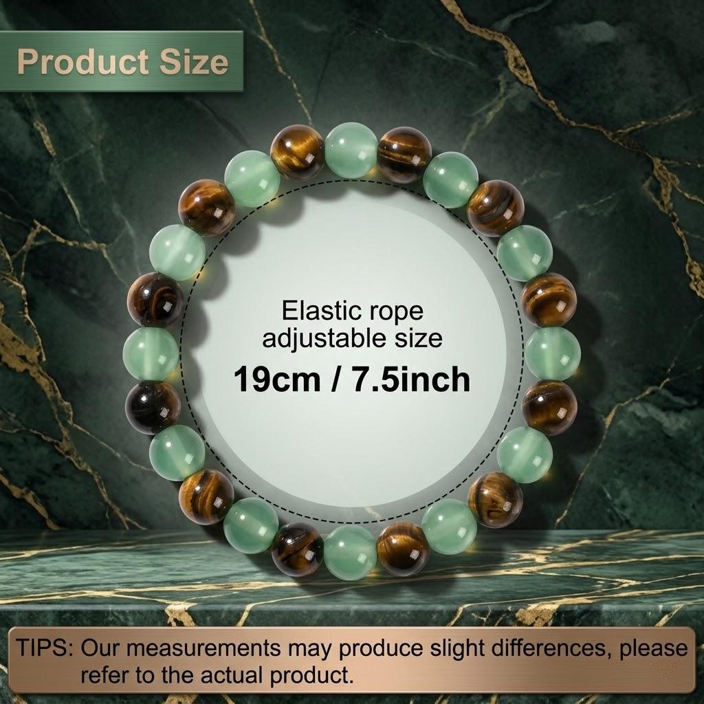 Green Agate Crystal Bracelet with Tiger Eye Beads Chakra Healing for Wealth Prosperity Good Luck Natural Stone Bead Unisex 8mm Beads